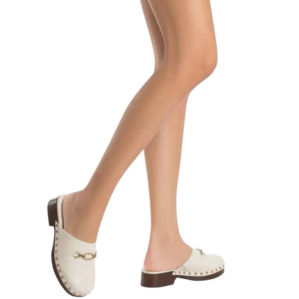 Larroude Zuzi Bit Mule Ivory Leather Studded Clog Platform 9.5